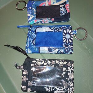 Vera Bradley ID Case Zip Wallet Silver with Key Ring (3Pack)